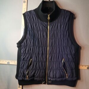 Calvin Klein Performance Womens 2X‎ Navy Blue Ruched Quilted Vest Zip Smartphone